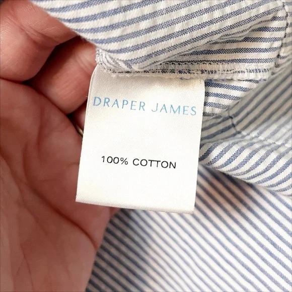 Draper James NWT Seersucker Ruffle Shirt Dress 12 blue white classic shift - Picture 8 of 12